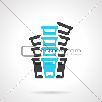 Plastic cups black and blue line vector icon