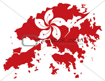 Hong Kong Flag in Map Outline Illustration