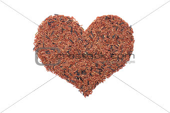 Red camargue rice in a heart shape