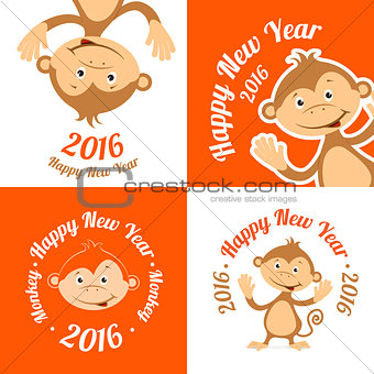 Set of funny cartoon monkey is flat. The symbol of the new year