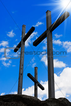 Golgotha - Three Crosses on Blue Sky