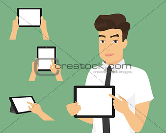 Man showing something displayed on tablet pc