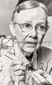 Toned Image of Old Women Crocheting