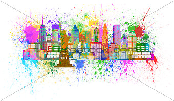 New York Skyline Paint Splatter Illustration