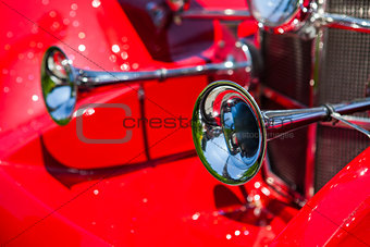 Detail of a red vintage retro beautiful car