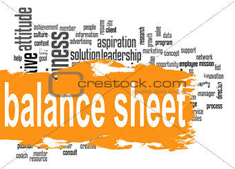 Balance sheet word cloud with orange banner