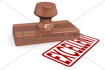 Wooden stamp excellent with red text