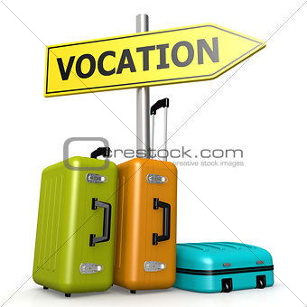 Vocation road sign with luggages