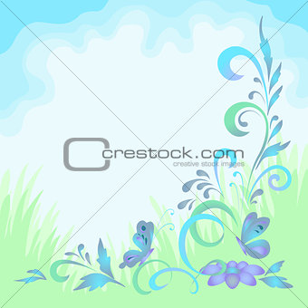 background with flowers and butterflies