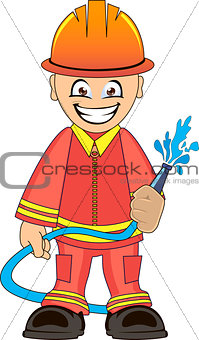 Firefighter in uniform with fire hose