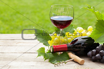 Red wine, wine bottle and grape