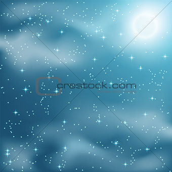 Stars and clouds on the night sky. 