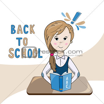 illustration of a school girl reading a textbook