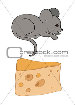 piece of cheese with holes and gray mouse vector
