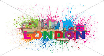 London Skyline Paint Splatter Color Text Illustration