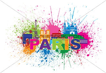 Paris Skyline Paint Splatter Text Color Illustration