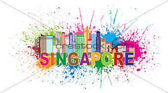 Singapore City Skyline Paint Splatter Illustration