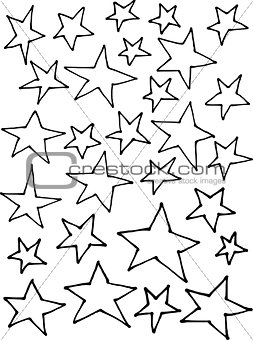 liquid line irregular stars hand drawn over white