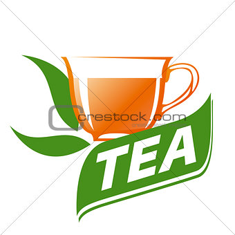 vector logo cup of tea and green leaves