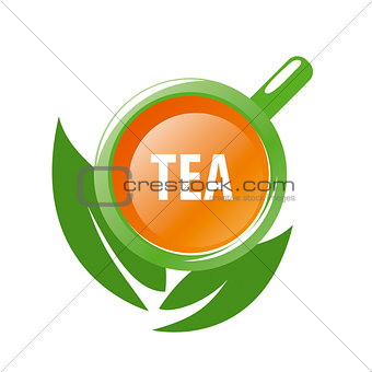 vector logo mug tea and green leaves