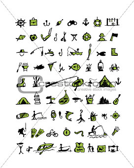 Fishing icons, sketch for your design