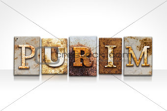 Purim Letterpress Concept Isolated on White