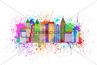 Atlanta Skyline Paint Splatter Color Illustration