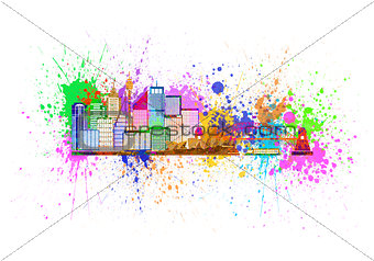Sydney Australia Skyline Splatter Color Illustration
