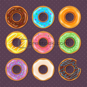 Colorful donuts sweet set