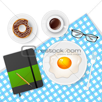 Tasty breakfast with coffee and eggs