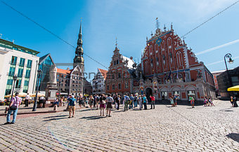 Riga, Latvia- August 20, 2015: Day view of the Town Hall Square 