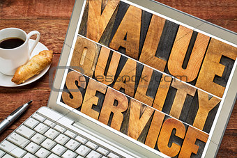 value, quality, service typography