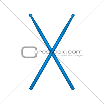 Crossed pair of blue wooden drumsticks