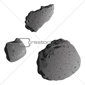Asteroids, isolated on white