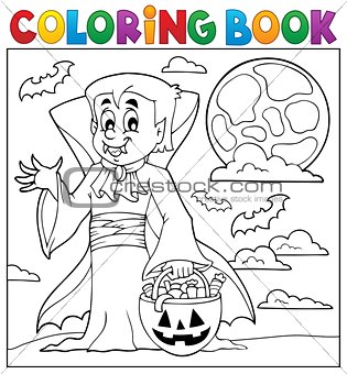 Coloring book with Halloween vampire