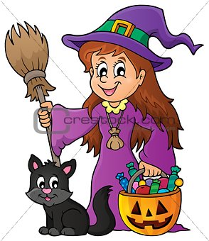 Cute witch and cat theme image 1