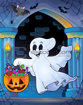 Wall alcove with Halloween ghost