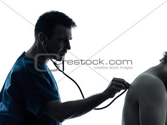 doctor man listening with stethoscope hearbeat silhouette portra