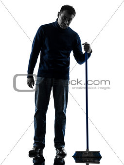 man janitor brooming cleaner boredom silhouette full length