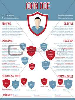 Modern resume cv template with shield shaped photo