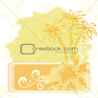 Exotic background, palm and flowers