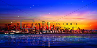 abstract background with panorama of vancouver and sunset
