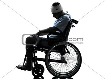 injured man in wheelchair  silhouette