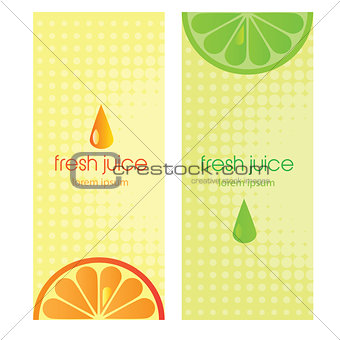 Banners with stylized citrus fruit and splashes