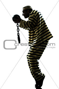 man prisoner criminal with chain ball silhouette