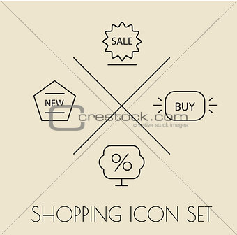 Shopping icons pack. Thin line. Labels.