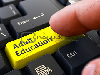 Finger Presses Yellow Keyboard Button Adult Education.