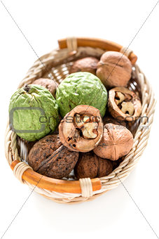 Basket with walnuts.