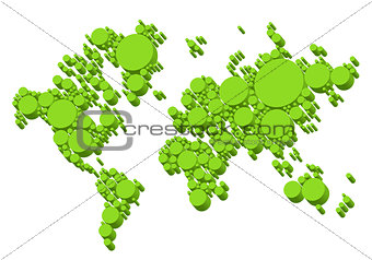 green world map, 3D dots, vector