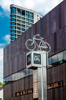Bicycle parking sign in Eindhoven city center. Netherlands